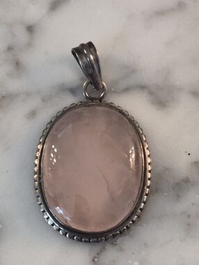 Vintage Rose Quartz 925 Silver Gemstone Necklace Pendant